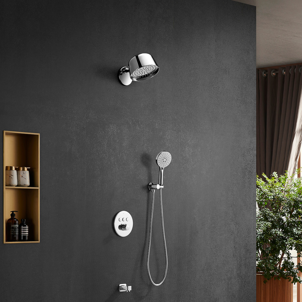 Thermostatic Shower Mixer installed in modern bathroom Pakistan — OMSA Rubinetterie HL8477 by Sardar & Co showing real usage and temperature control