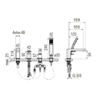 Technical dimensions for Valvex ARS 4-hole bath mixer with accessories, Sardar & Co Pakistan