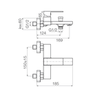 Technical dimensions for Valvex ARS wall mounted bathtub faucet, Sardar & Co Pakistan