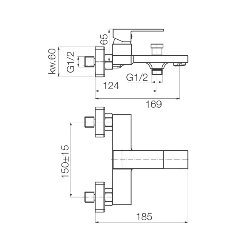 Technical dimensions for Valvex ARS wall mounted bathtub faucet, Sardar & Co Pakistan