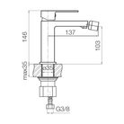 Technical dimensions for Valvex ARS bidet mixer, Sardar & Co Pakistan