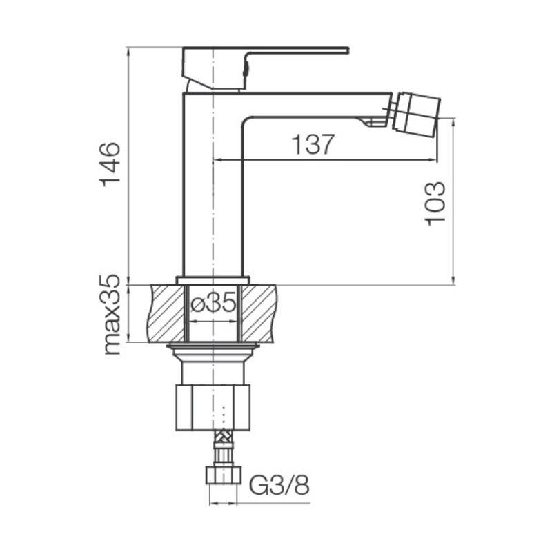 Technical dimensions for Valvex ARS bidet mixer, Sardar & Co Pakistan