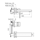 Technical dimensions for Valvex ARS concealed basin mixer with spout, Sardar & Co Pakistan