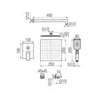 Technical dimensions for Valvex ARS concealed shower set, Sardar & Co Pakistan