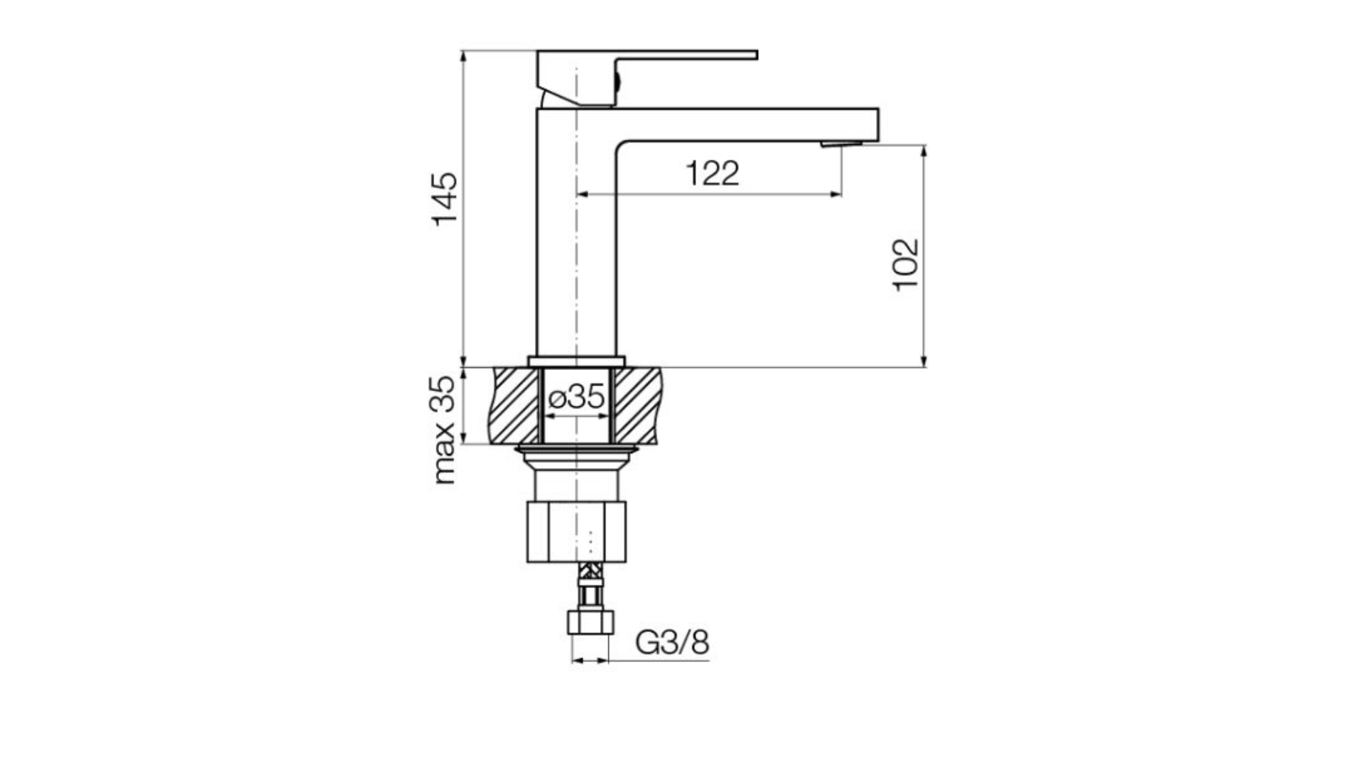 Technical dimensions for Valvex ARS freestanding basin tap, Sardar & Co Pakistan