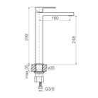 Technical dimensions for Valvex ARS high standing basin faucet, Sardar & Co Pakistan