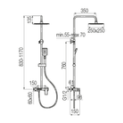 Technical dimensions for Valvex ARS 3-function shower column, Sardar & Co Pakistan
