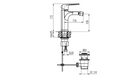 Technical dimensions for Valvex Aurora bidet mixer with manual pop-up drain, Sardar & Co Pakistan