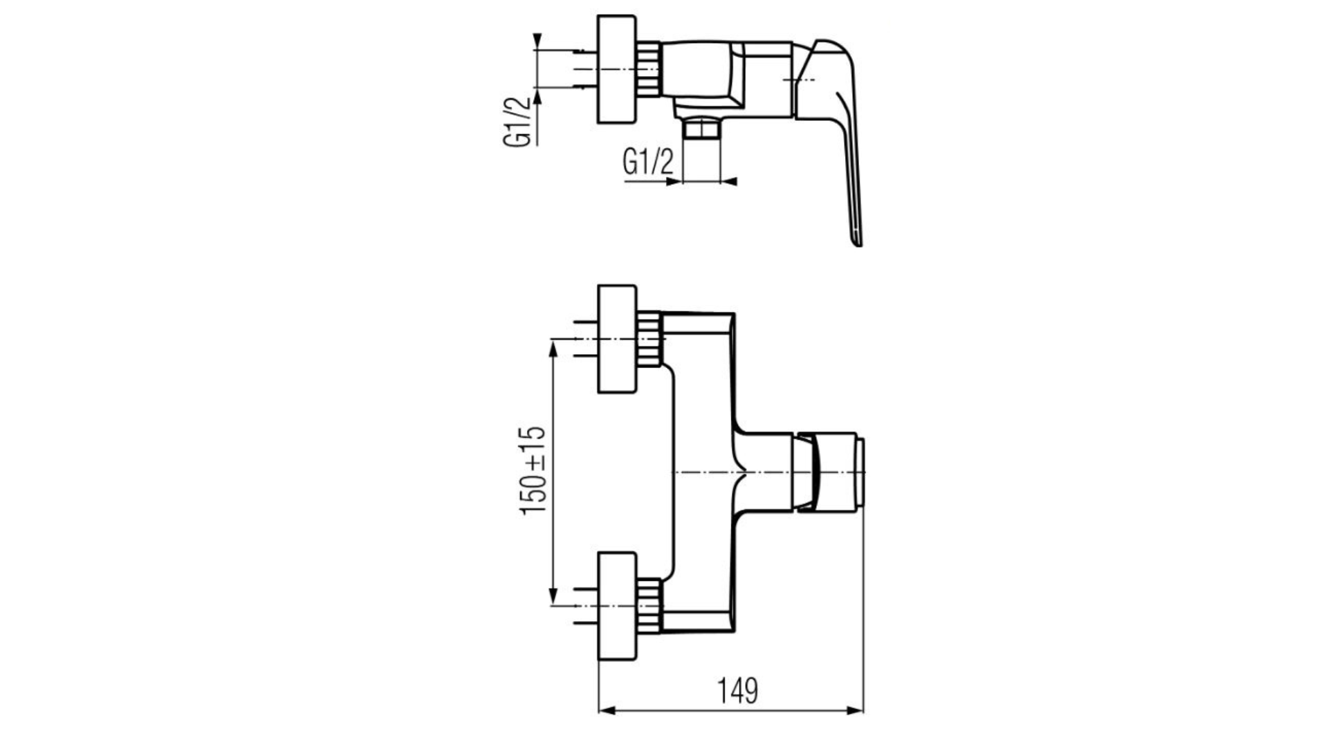 Technical dimensions for Valvex Aurora exposed shower mixer, Sardar & Co Pakistan