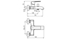 Technical dimensions for Valvex Aurora wall mounted bath mixer, Sardar & Co Pakistan