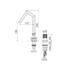 Technical dimensions for Valvex AVOLA 2-hole basin mixer — mixer height, spout reach, hole centres, Sardar & Co Pakistan