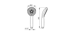 Technical dimensions for Valvex Cozy 5-function handheld shower head, Sardar & Co Pakistan
