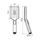 Technical dimensions for Valvex DALI 3-function shower head — length, width, hand grip diameter, Sardar & Co Pakistan