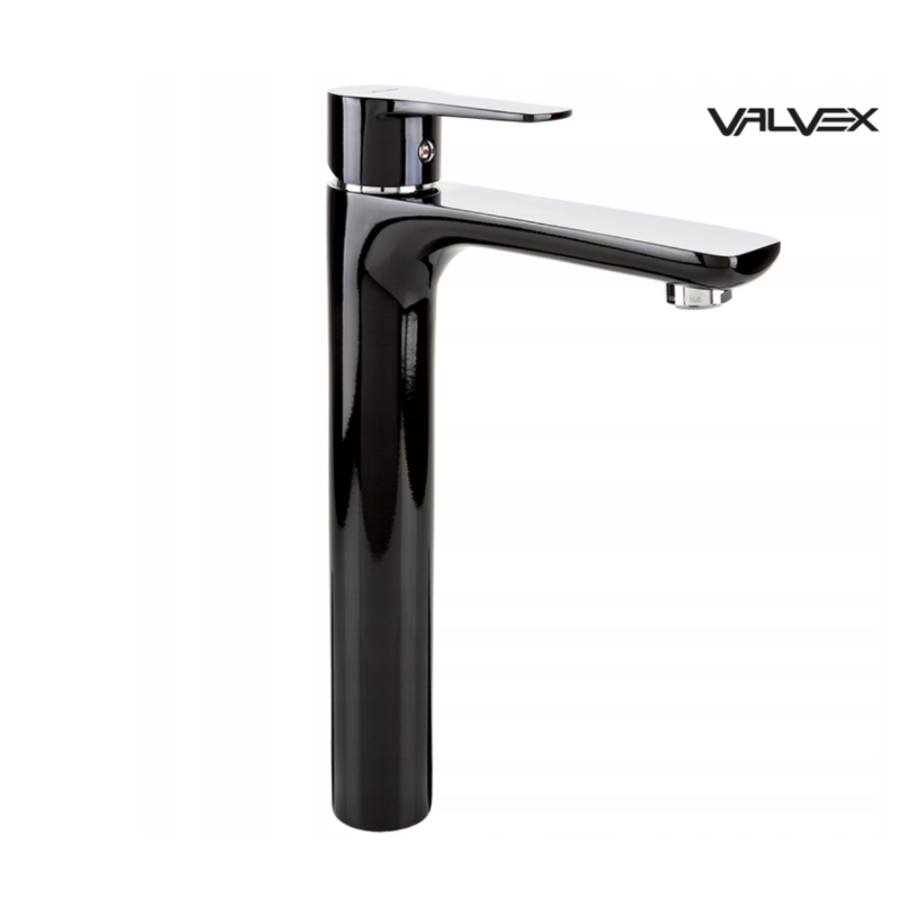 Valvex DALI high basin mixer in Black/Chrome — tall single-lever tap for vessel basins, Sardar & Co Pakistan