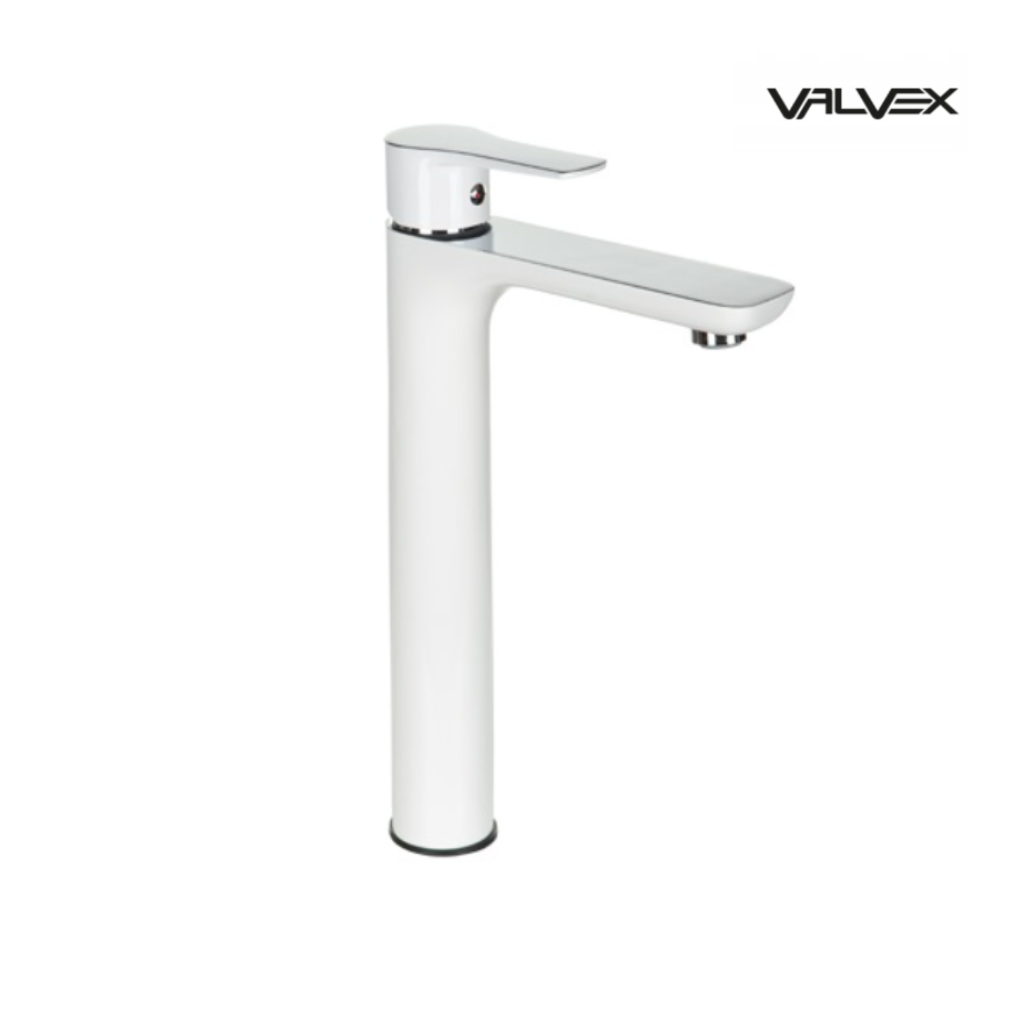 Valvex DALI high basin mixer in White/Chrome — tall single-lever tap for vessel basins, Sardar & Co Pakistan