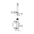 Technical dimensions for Valvex DECOR wall mounted bath mixer, Sardar & Co Pakistan