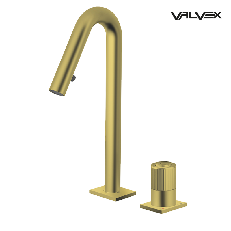 Valvex ENKO 2-hole basin mixer in Brushed Gold — widespread washbasin tap, Sardar & Co Pakistan