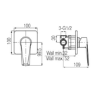 valvex esto concealed shower faucet Technical drawing of a plumbing fixture with dimensions