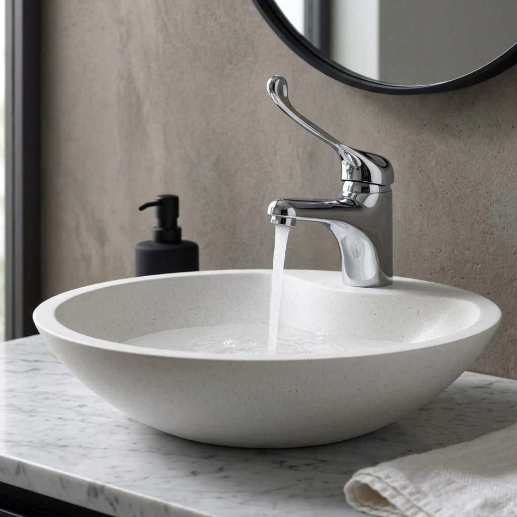 Valvex freestanding washbasin tap installed on basin — Sardar & Co Rawalpindi
