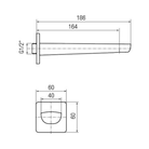 Technical dimensions for Valvex Kvadro wall-mounted bathtub spout, Sardar & Co Pakistan