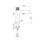 Technical dimensions for Valvex VARSO basin mixer — mixer height, spout reach, hole diameter, Sardar & Co Pakistan