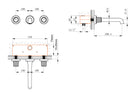 Technical drawing and dimensions of Wall Mounted Washbasin Faucet Pakistan OMSA FL8200C — Sardar & Co Rawalpindi