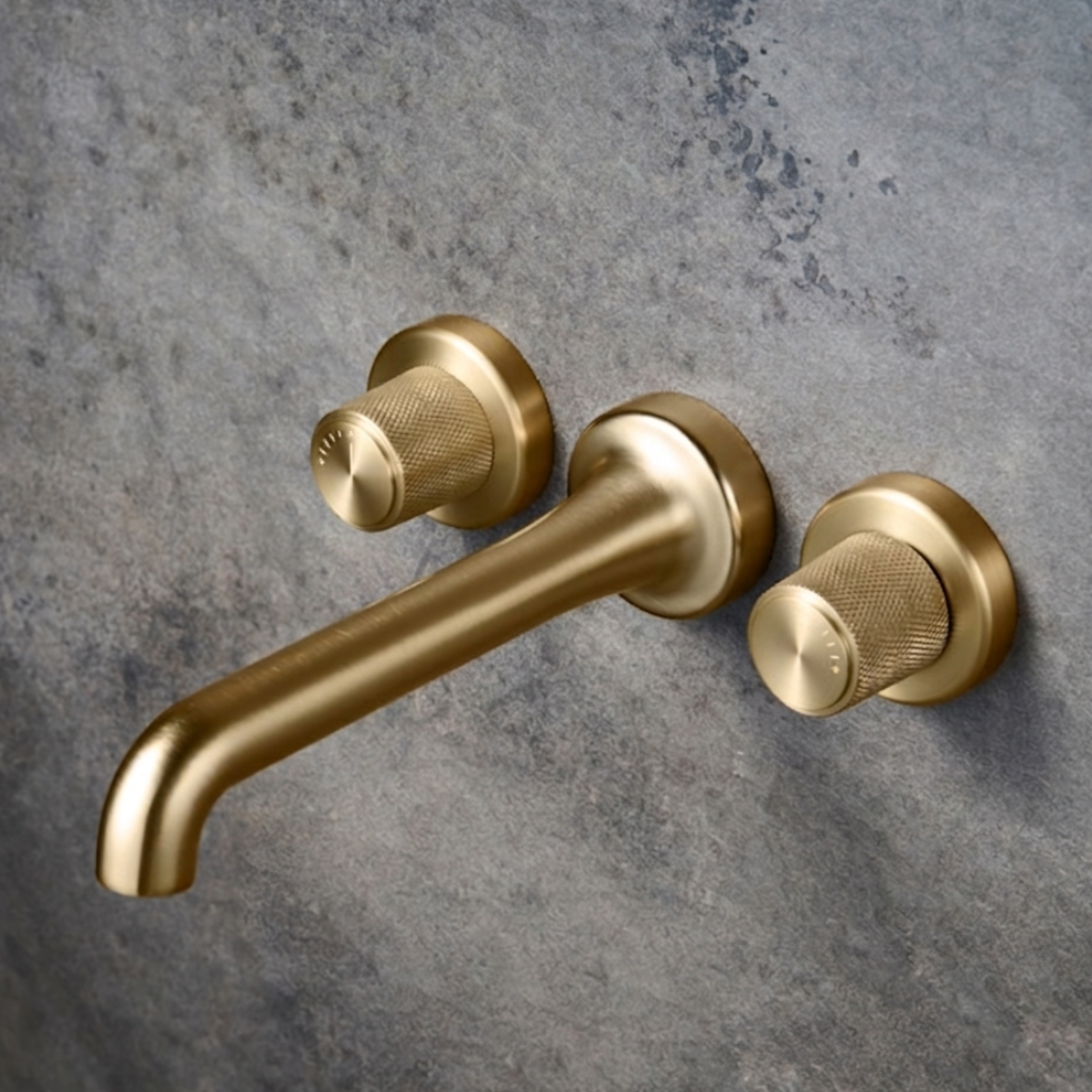 Wall Mounted Washbasin Faucet Pakistan OMSA Versa FL8200C installed above countertop basin in luxury bathroom — Sardar & Co